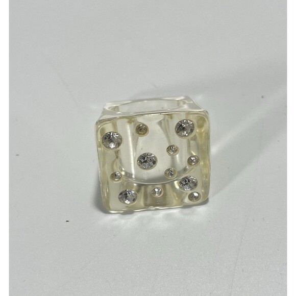Sobral Clear Resin Block Ring Embedded Rhinestone Signed Statement Piece - Picture 1 of 5